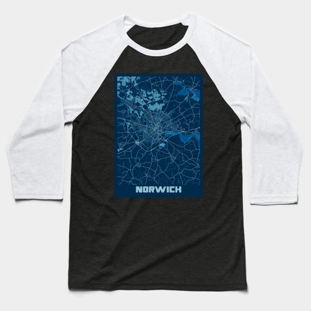 Norwich - United Kingdom Peace City Map Baseball T-Shirt by tienstencil